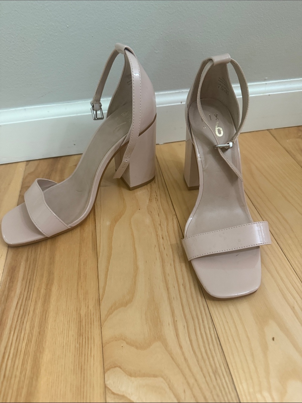 Mix No. 6 Blush Patent Block Heel Sandals with Ankle Strap